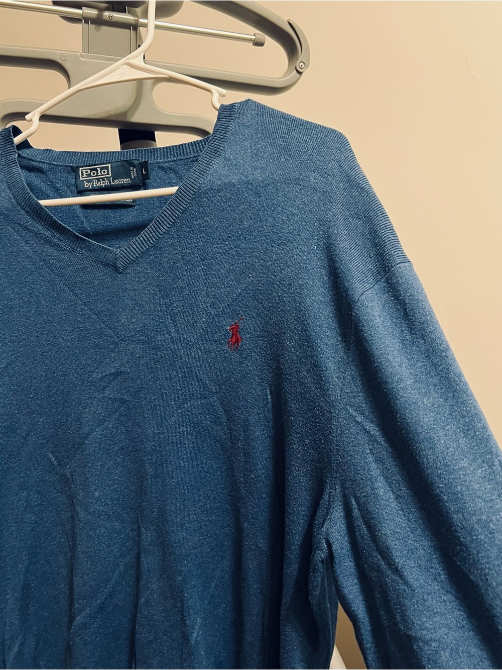 Polo by Ralph Lauren Men's Teal-Blue V-Neck Cotton Sweater - Picture 2 of 4